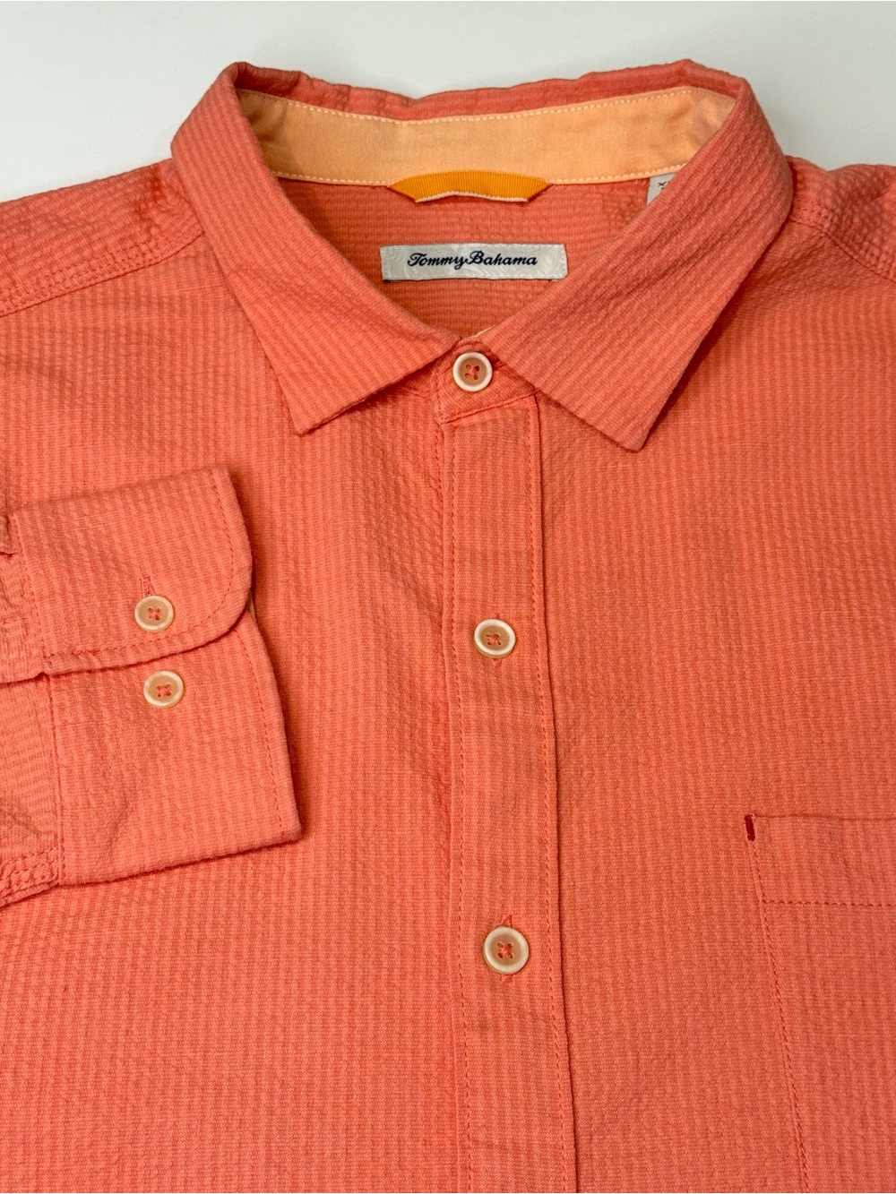 Tommy Bahama Men's XL Long Sleeve Button Down Shirt Salmon Pink Orange Vacation